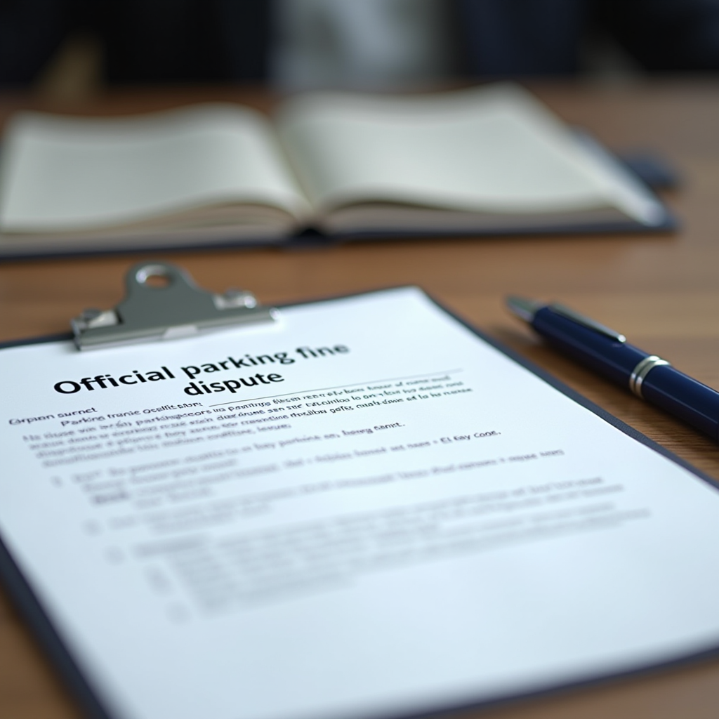 Document officiel de contestation d'amende de stationnement avec formulaire administratif, stylo et code de la route français sur un bureau professionnel