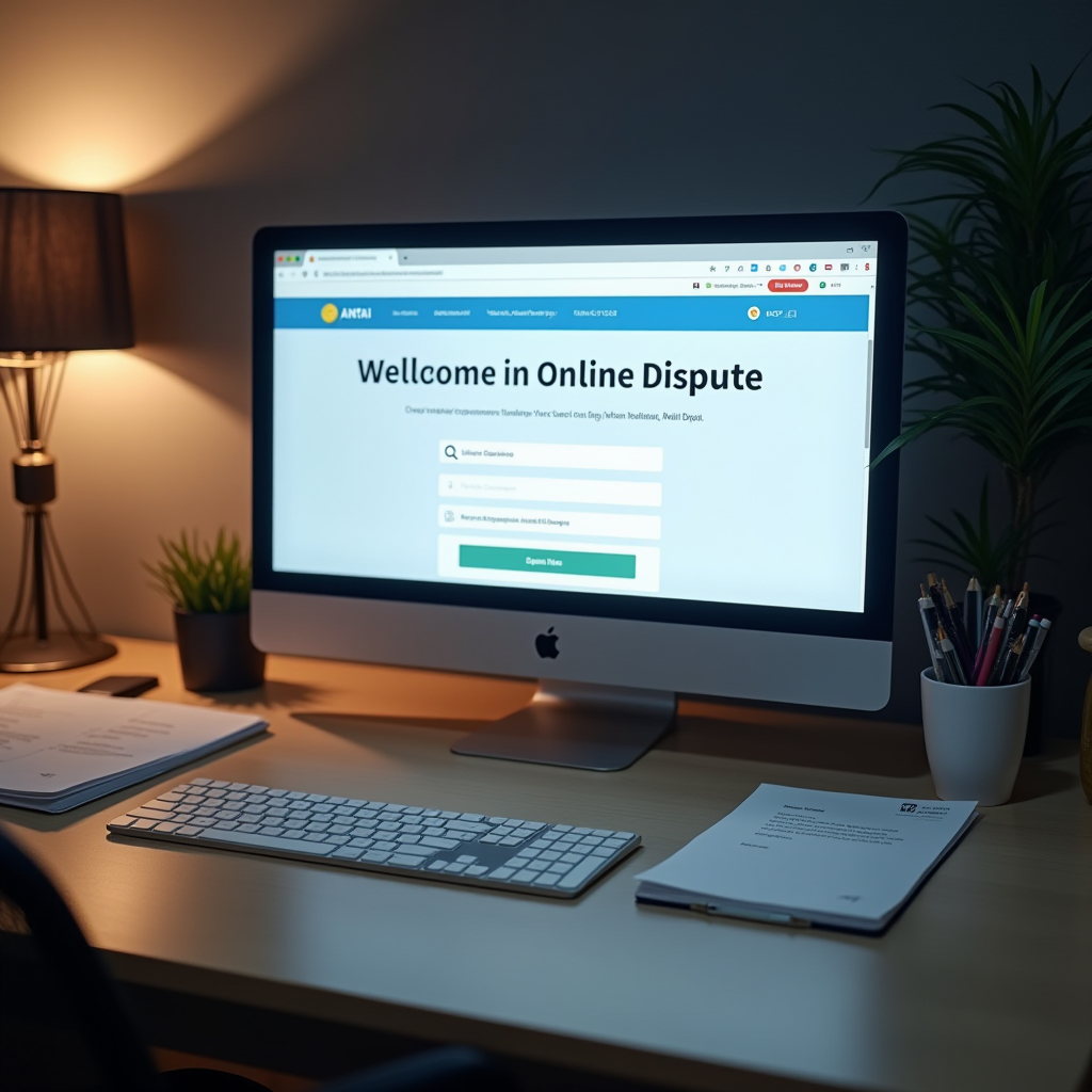 Bureau avec ordinateur affichant le site de l'ANTAI pour contestation en ligne, et enveloppe recommandée prête à être envoyée, symbolisant les deux méthodes de contestation